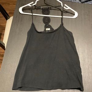 Hollister • Black Tank with Crochet Flower Detailing on Back